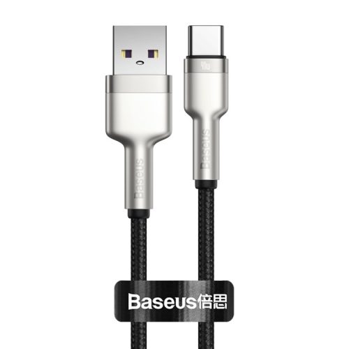 Baseus Calufe USB-Type C - 100 cm, 13 Amps, 66W charge, metal head, beaded cover - black