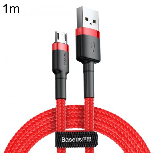 Baseus premium Micro USB cable - 1 meter, double-sided, 2.4 Amperes charging, kevlar cover - red