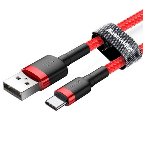 Baseus premium USB-Type C cable - 1 meter, 3 Amp charging, beaded cover - red