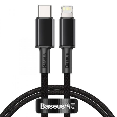 Baseus premium Type-C - to Lightning (Apple) cable - 1 meter, 20W charging, kevlar cover - black