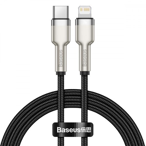 Baseus premium Type-C - to Lightning (Apple) cable - Metal head, 1 meter, 20W charging, kevlar cover - black