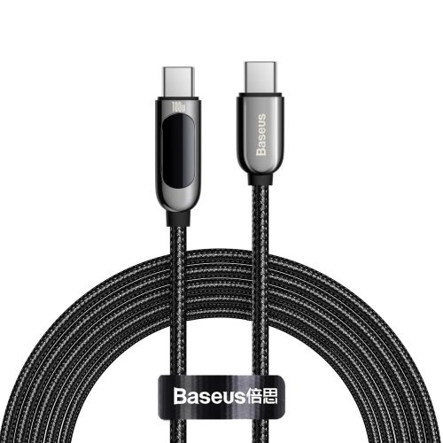 Baseus Type-C to Type-C cable - 1 meters long, 100W charging power, LED charging display, pearl canvas cover - Black