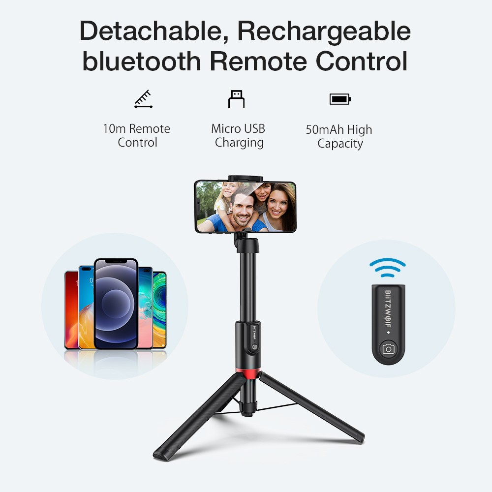 Selfie stick, tripod + extra length - BlitzWolf® BW-BS10 Plu