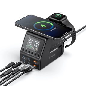   BlitzWolf® BW-FW10 - 240W Desktop Fast Charger and Alarm Clock, 6 USB Charging Ports (Type-C and USB-A) + Wireless Charging