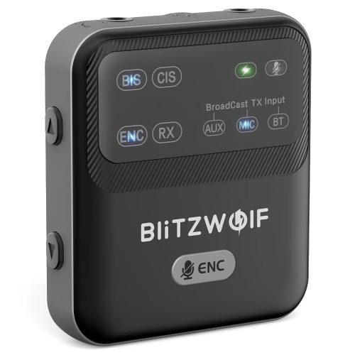 BlitzWolf® BW-LE523 - Bluetooth V6.0 HD™ music receiver and transmitter + built-in microphone, 100-meter range