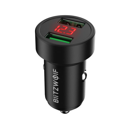 Car charger 24W BlitzWolf® BW-SD6 with 1xQ3.0 and 1xQ2.0 quick charge technology, with former display