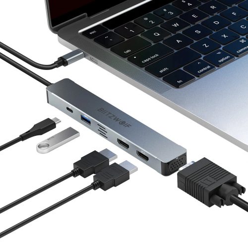 BlitzWolf BW-NEW-TH11 USB Hub 5 in 1: 2x HDMI ports, power transfer: 87W, 1x USB-A 3.0, 1x VGA port