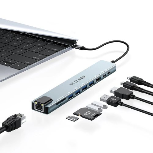 BlitzWolf BW-NEW-TH5 USB Hub 10 in 1: 1x HDMI port, 4x USB-A 3.0, 1x RJ45, power transmission: 100W, SD card reader