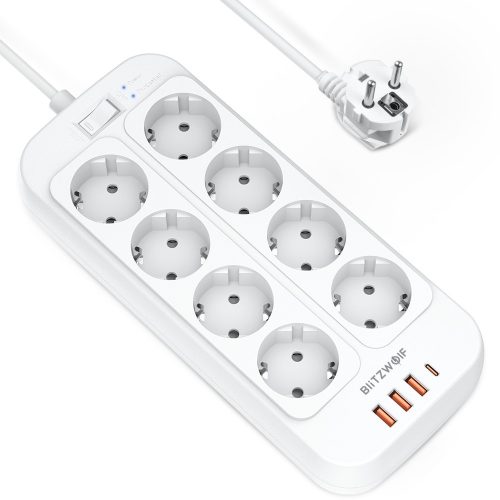 Blitzwolf® BW-PC2 - Power Strip + USB quick chargers, total 2500W, wall mountable