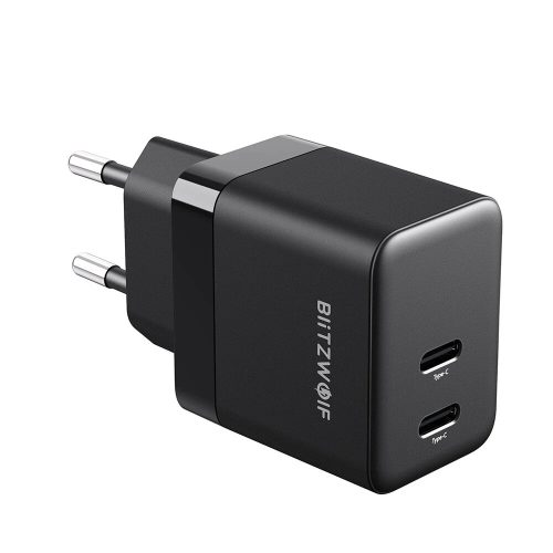 BlitzWolf® BW-S22 - 35W GaN Tech. Quick Wall Charger, 2x USB Type-C ports, PD3.0, QC3.0, APPLE 2.4A protocol support