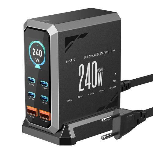 Blitzwolf® BW-S31 240W 6-port (4xUSB-C+2xUSB-A) PD desktop fast charging station with digital display