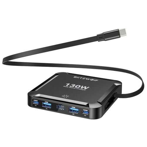 BlitzWolf® BW-S32 - 130W 5-port (2xUSB-C+3xUSB-A) PD desktop fast charging station with digital display