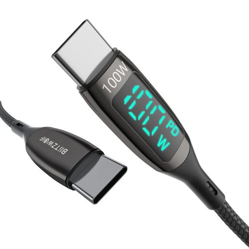 USB Type-C to Type-C cable - BlitzWolf® BW-TC23 - 90 cm length, LED display, PD3.0 - 100W, 20V/ 5A charging power