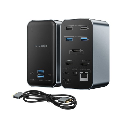 Blitzwolf BW-TH14 USB Hub docking station 15 in one: triple 4K HDMI, USB 3.0 5Gbps speed, 3.5 Jack, LAN port - Display port