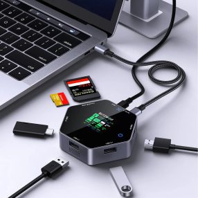   Blitzwolf BW-TH16 USB HUB docking station: LCD display, Type-C, USB3.1 Type-C 3.1, HDMI 4K@60Hz, SD/TF Card Slots, 100W PD
