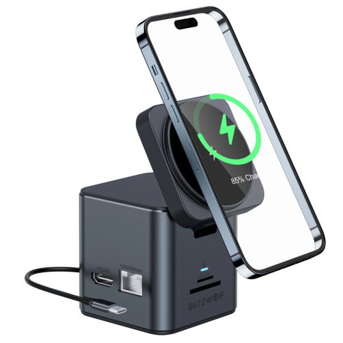 Blitzwolf® BW-TH17 - Type-C Docking Station with Magnetic Wireless Charger & 4K@30Hz & RJ45 & SD/TF Card Slot