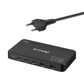   Blitzwolf® BW-i100 GaN 120W desktop USB fast charger, 5 USB ports (3x 100W PD3.0 fast charger + 2x 18w USB-A ports)