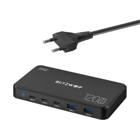   Blitzwolf® BW-i100 GaN 120W desktop USB fast charger, 5 USB ports (3x 100W PD3.0 fast charger + 2x 18w USB-A ports)