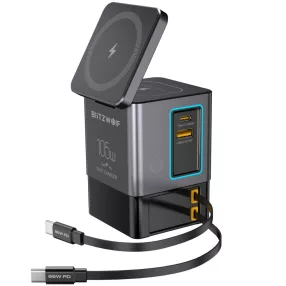   Blitzwolf BW-i116 Max - Desktop Charging Station - With Built-in Retractable Type-C Cable and Wireless Charging (Qi), total: 6 port