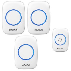   CACAZI-A10 - wireless doorbell set - 3 indoor units + 1 outdoor unit - 300 meter range, variable volume and melody - white