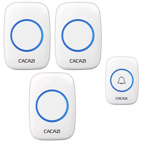 CACAZI-A10 - wireless doorbell set - 3 indoor units + 1 outdoor unit - 300 meter range, variable volume and melody - white