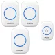 CACAZI-A10 - wireless doorbell set - 3 indoor units + 1 outdoor unit - 300 meter range, variable volume and melody - white
