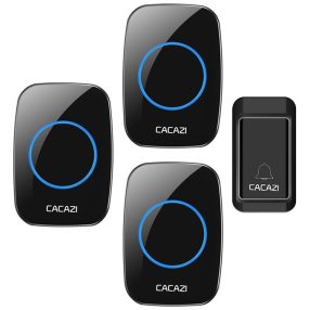   Self powered wireless doorbell (no batteries required for usage) - CACAZI A10G - 3 indoor units, range: 120m, 38 ring tones, 3 volumes - black