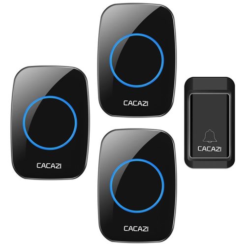 Self powered wireless doorbell (no batteries required for usage) - CACAZI A10G - 3 indoor units, range: 120m, 38 ring tones, 3 volumes - black