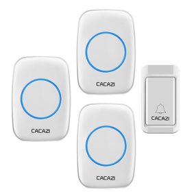   Self powered wireless doorbell (no batteries required for usage) - CACAZI A10G - 3 indoor units, range: 120m, 38 ring tones, 3 volumes - white