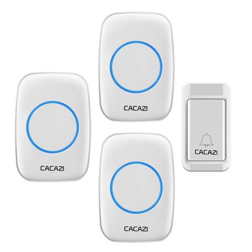 Self powered wireless doorbell (no batteries required for usage) - CACAZI A10G - 3 indoor units, range: 120m, 38 ring tones, 3 volumes - white