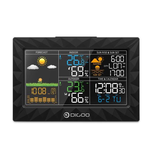 DIGOO DG-TH8988 Weather Station + Outside Temperature and Humidity Sensor - Weather Forecast, Date and Time Display