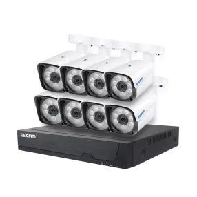   ESCAM PVR608 - 8 pcs aluminum housing, outdoor wired (POE) IP camera + central unit (NVR): 1080P, motion + human detection, IP66