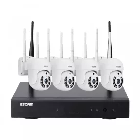   ESCAM WNK714 - 4 metal housing, outdoor WiFi IP dome camera system: 1080P, color night vision, motion detection, two-way sound, IP66