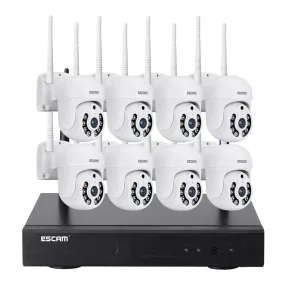  ESCAM WNK718 - 8 metal housing, outdoor WiFi IP dome camera system: 1080P, color night vision, motion detection, two-way sound, IP66
