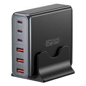   ESSAGER® DK-3C3A-85W - 85 Watt USB Desktop Fast Charger - 6 Ports (3x Type-C + 3x USB-A) for Android, Apple and Windows