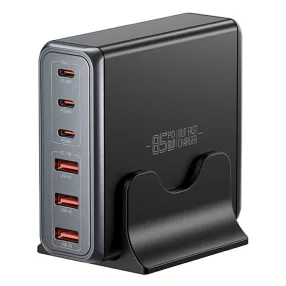   ESSAGER® DK-3C3A-85W - 85 Watt USB Desktop Fast Charger - 6 Ports (3x Type-C + 3x USB-A) for Android, Apple and Windows