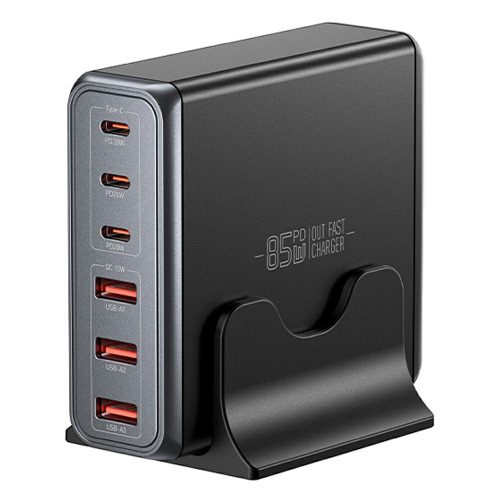 ESSAGER® DK-3C3A-85W - 85 Watt USB Desktop Fast Charger - 6 Ports (3x Type-C + 3x USB-A) for Android, Apple and Windows