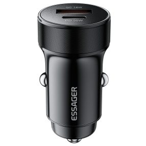   ESSAGER® ES-CC24 30W - aluminum car charger. 1x USB-A + 1x USB Type-C fast charging port, smart chip - black