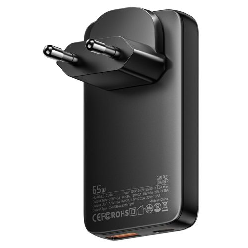 ESSAGER® ES-CD46 - 65 Watt, Ultra slim USB wall charger - 2 Ports (1x Type-C + 1x USB-A) for Android, Apple and Windows