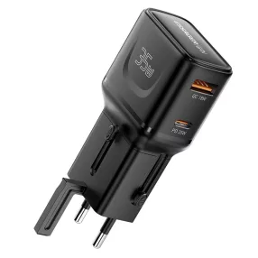   ESSAGER® G535 - 35W GaN Travel Charger with CN / US + EU + UK + AUS Wall Plug. For Android, Apple and Windows