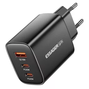   ESSAGER® RC65WCF - 65W Wall GaN Fast Charger 2x USB-C + 1x USB-A. For Laptops. Phones and Tablets