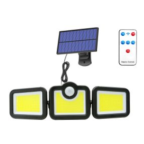   Elfeland LED solar wall lamp - separate solar panel with 5 meter cable, 3 movable heads, motion sensor, 270°, waterproof, remote control