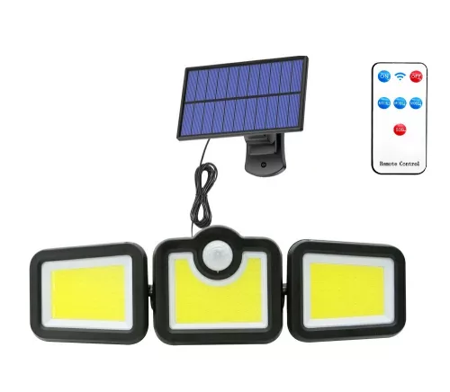 Elfeland LED solar wall lamp - separate solar panel with 5 meter cable, 3 movable heads, motion sensor, 270°, waterproof, remote control