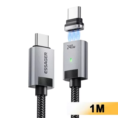 ESSAGER ES-X95 – 1m Magnetic USB-C to USB-C Cable. 240W Fast Charging, Durable Braided Nylon.
