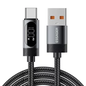   ESSAGER ES-X64 - 1 meters, Type-A - Type-C, USB cable. Digital display, 100W charging, pearl cloth cover