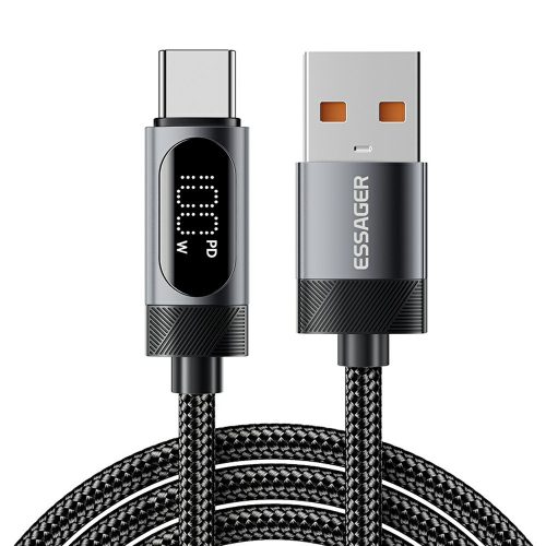 ESSAGER ES-X64 - 1 meters, Type-A - Type-C, USB cable. Digital display, 100W charging, pearl cloth cover