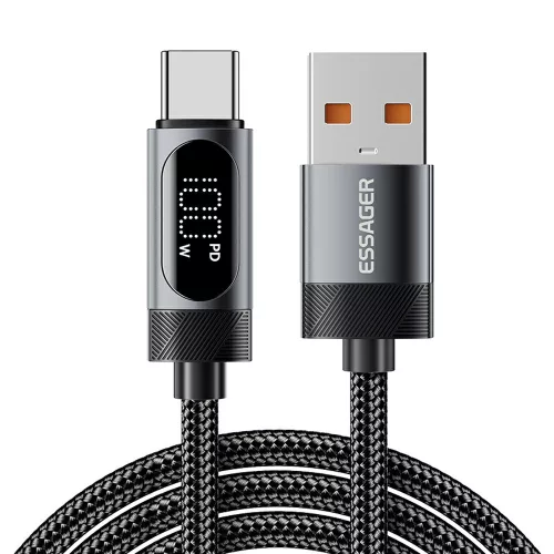 ESSAGER ES-X64 - 2 meters, Type-A - Type-C, USB cable. Digital display, 100W charging, pearl cloth cover