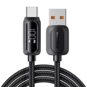   ESSAGER ES-X57 - 1 meters, USB-A - USB Type-C, cable. Digital display, 100W charging, pearl cloth cover