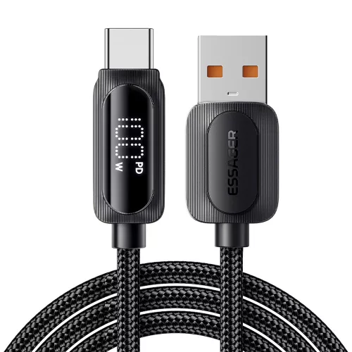 ESSAGER ES-X57 - 2 meters, USB-A - USB Type-C, cable. Digital display, 100W charging, pearl cloth cover