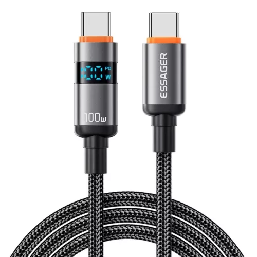 ESSAGER ES-X61 - 2 meters, Type-C - Type-C, USB cable. Digital display, 100W charging, pearl cloth cover